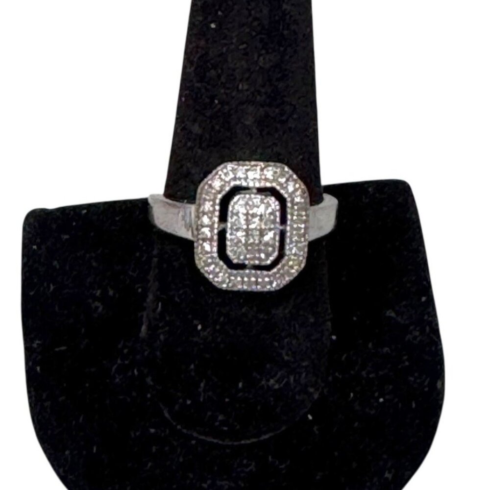 Vintage Heng Ngai 925 Sterling Silver 1/3 CTW Diamond Halo Statement Ring Pave